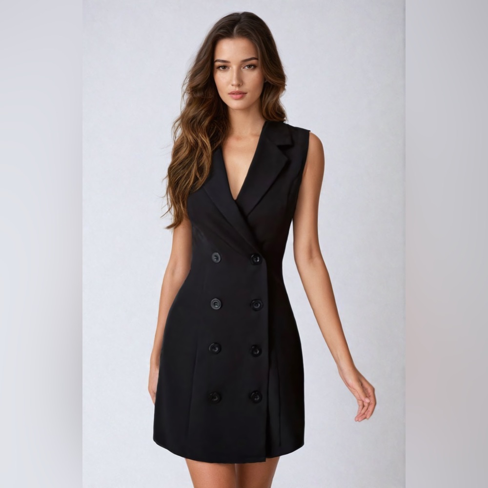 Double Breasted Sleeveless Blazer Dress